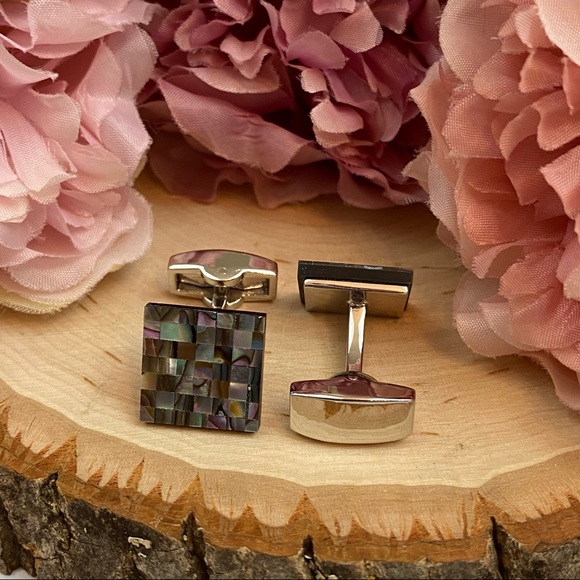 Stunning Checkered Square Abalone Shell Cufflinks - Picture 11 of 16